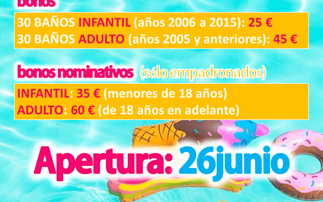 VENTA DE BONOS Y APERTURA DE LA PISCINA MUNICIPAL TEMPORADA 2018 1